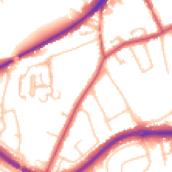 Daytime road noise heatmap for KT10 0AB