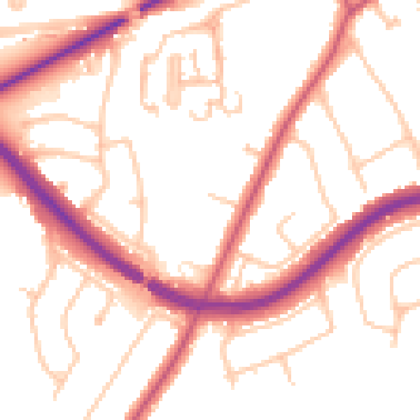 Daytime road noise heatmap for KT10 0AW