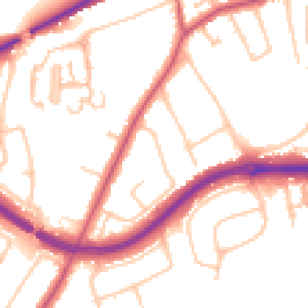 Daytime road noise heatmap for KT10 0AZ