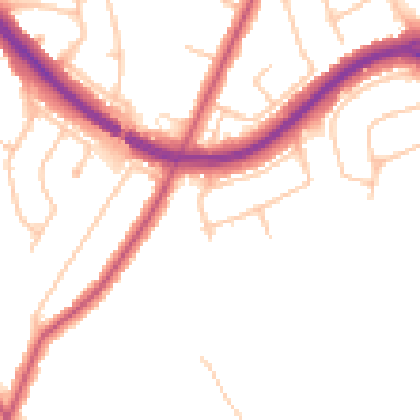 Daytime road noise heatmap for KT10 0BT