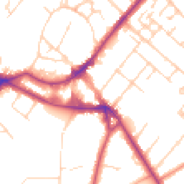 Daytime road noise heatmap for KT12 1BZ