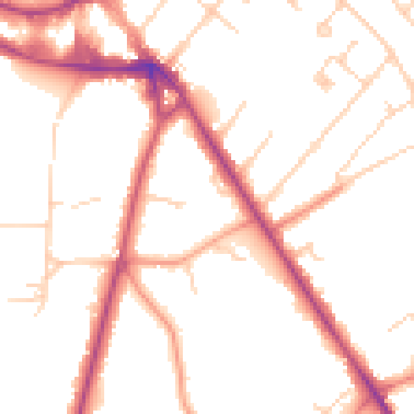 Daytime road noise heatmap for KT12 1HA