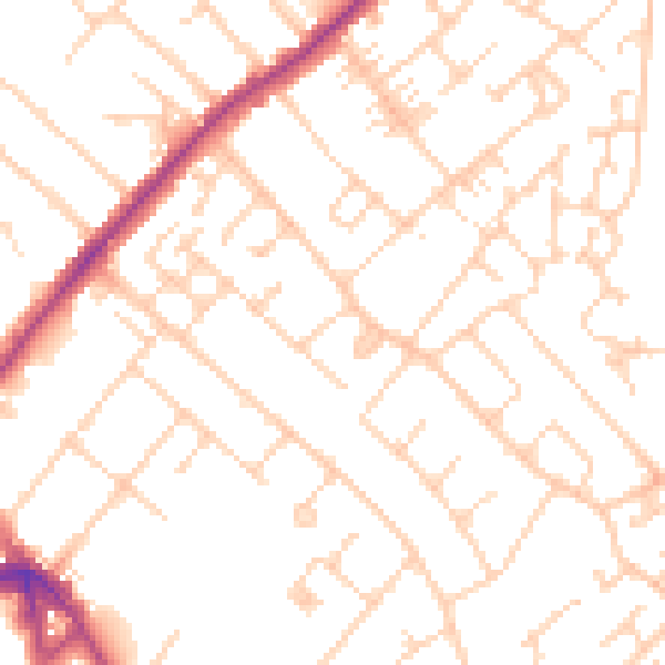 Daytime road noise heatmap for KT12 2NW