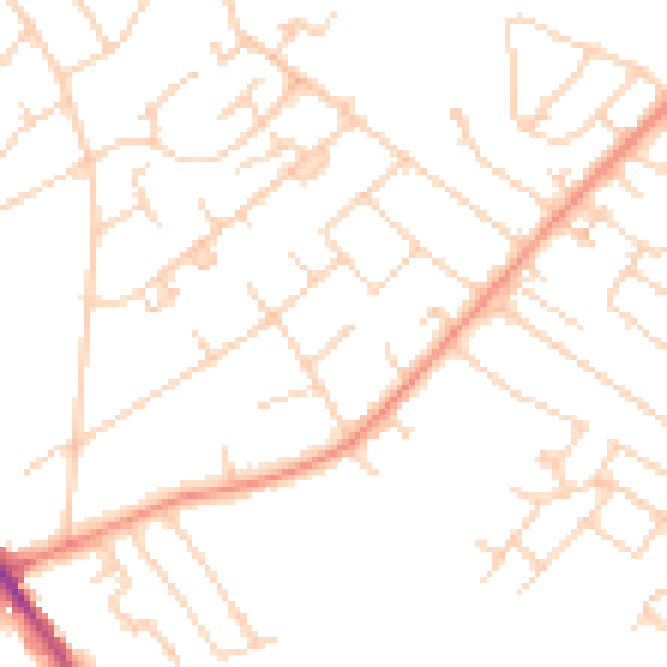 Daytime road noise heatmap for KT12 3JJ