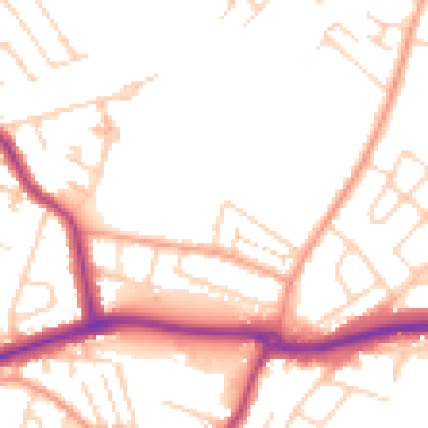 Daytime road noise heatmap for KT12 5RW