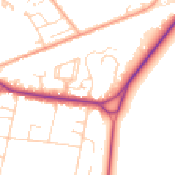 Daytime road noise heatmap for KT13 0AE