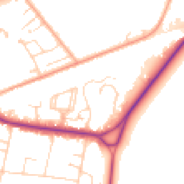 Daytime road noise heatmap for KT13 0AQ