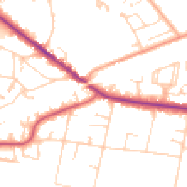 Daytime road noise heatmap for KT13 0AU