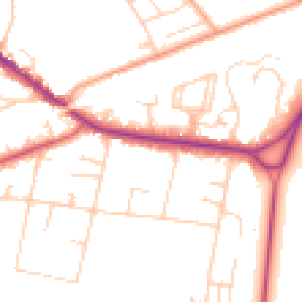 Daytime road noise heatmap for KT13 0AW