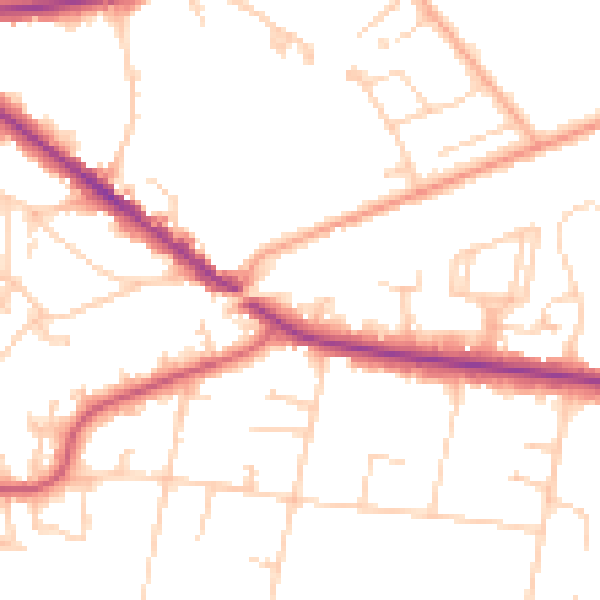 Daytime road noise heatmap for KT13 0BH