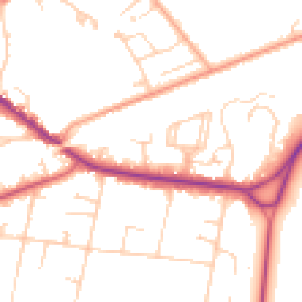Daytime road noise heatmap for KT13 0BJ