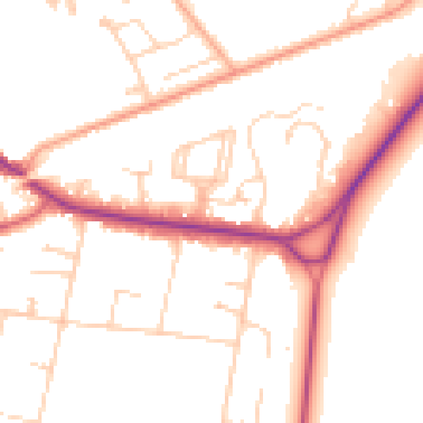 Daytime road noise heatmap for KT13 0BP