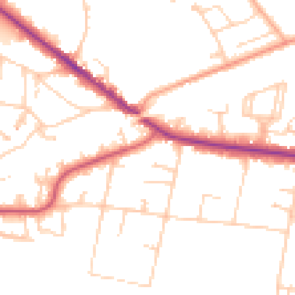 Daytime road noise heatmap for KT13 0BS