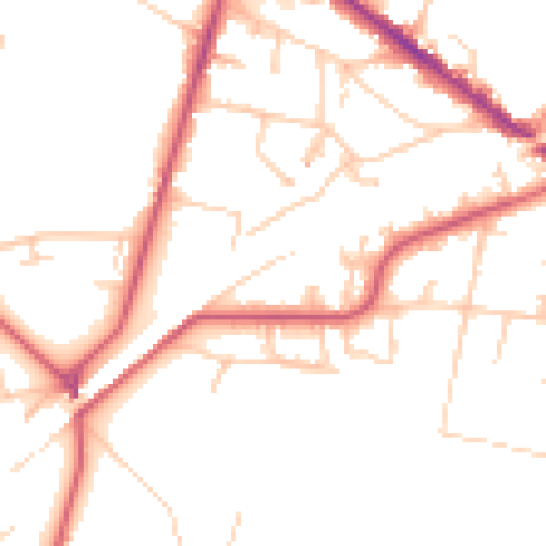 Daytime road noise heatmap for KT13 0DF