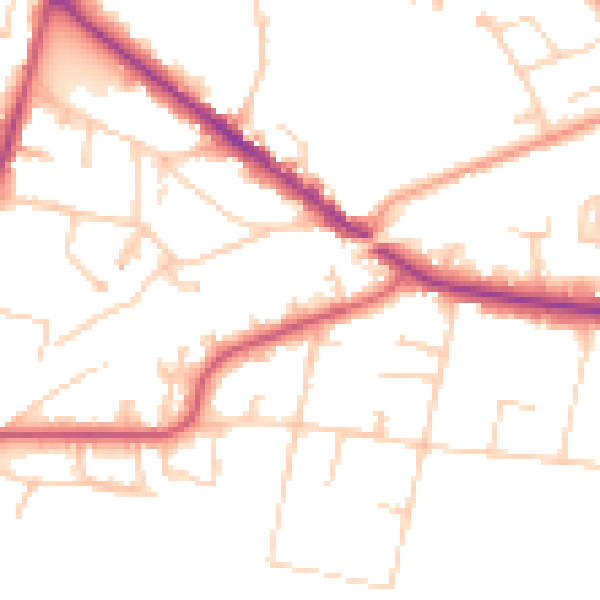 Daytime road noise heatmap for KT13 0DR