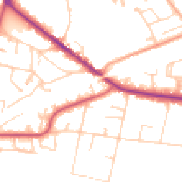 Daytime road noise heatmap for KT13 0DS