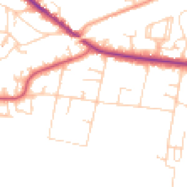 Daytime road noise heatmap for KT13 0DU