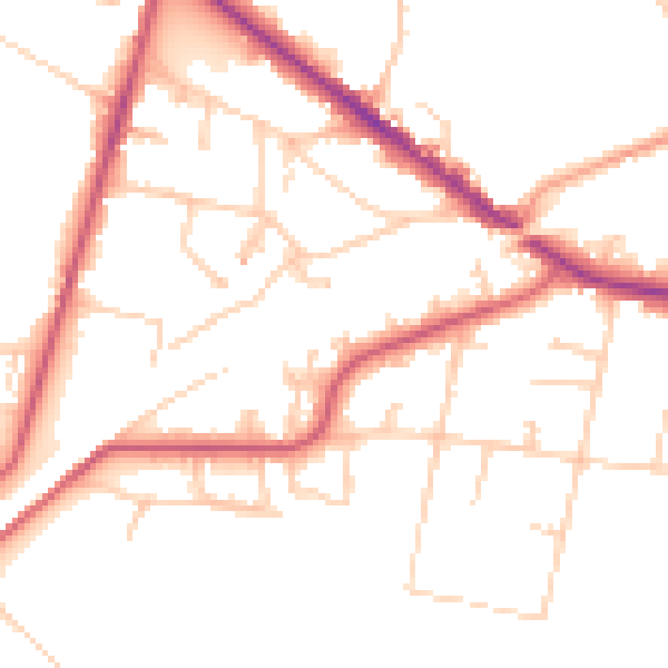 Daytime road noise heatmap for KT13 0DX