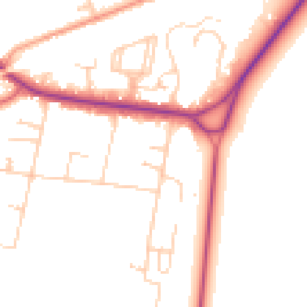 Daytime road noise heatmap for KT13 0JA
