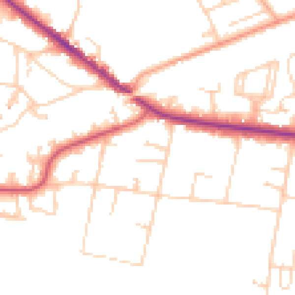 Daytime road noise heatmap for KT13 0PJ