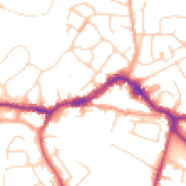 Daytime road noise heatmap for KT13 8AB