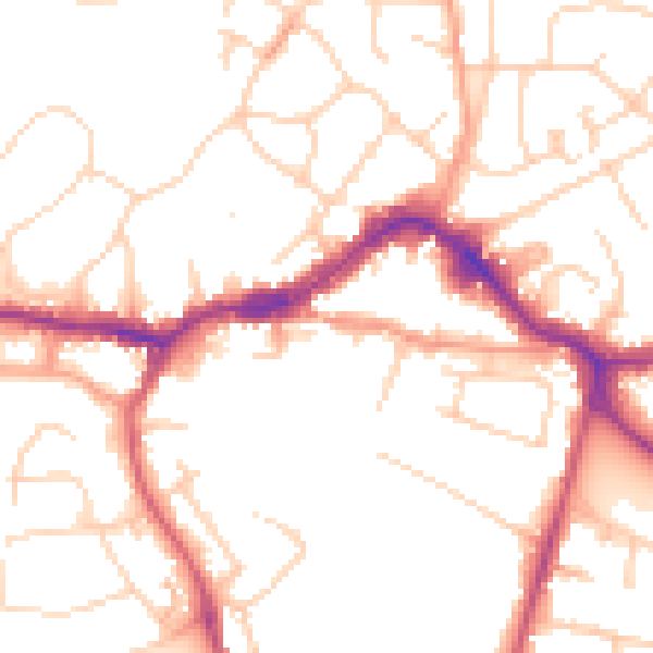 Daytime road noise heatmap for KT13 8AE