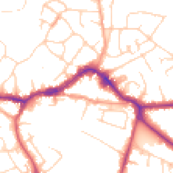 Daytime road noise heatmap for KT13 8AW