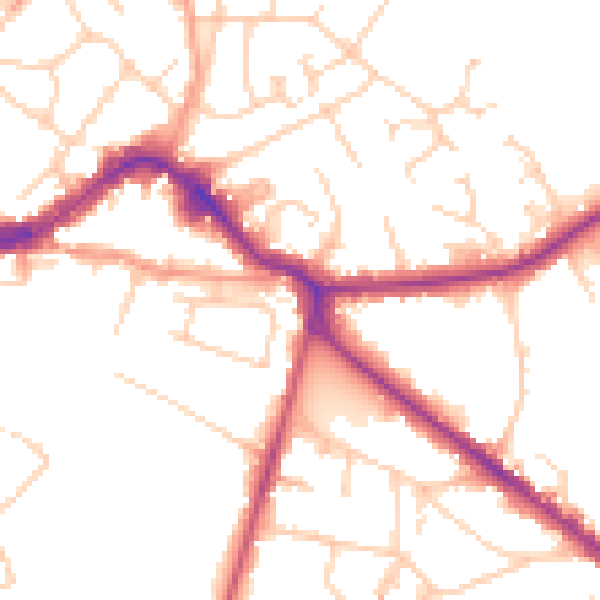 Daytime road noise heatmap for KT13 8BD