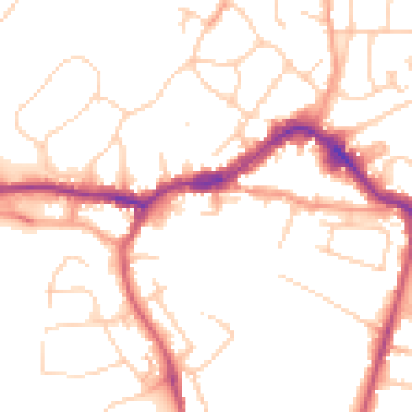 Daytime road noise heatmap for KT13 8DB