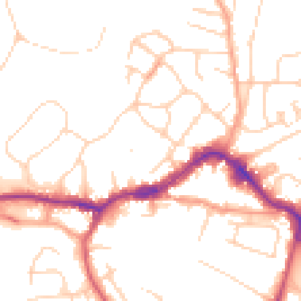 Daytime road noise heatmap for KT13 8NY
