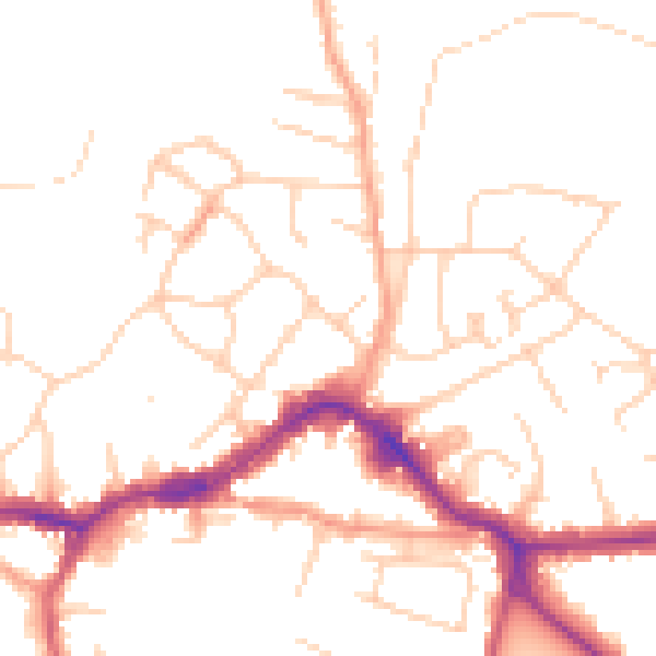 Daytime road noise heatmap for KT13 8PG