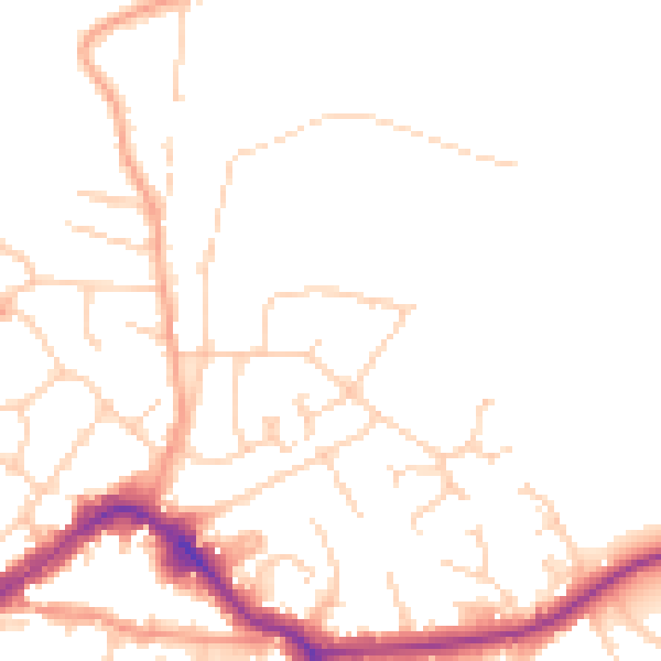 Daytime road noise heatmap for KT13 8PW