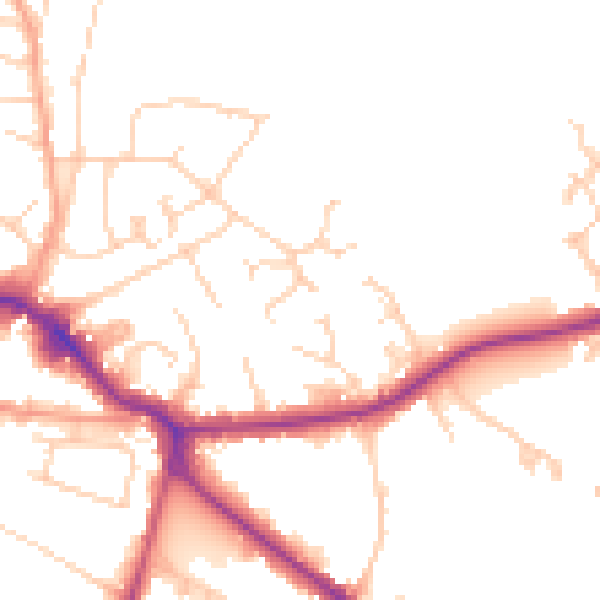 Daytime road noise heatmap for KT13 8QF