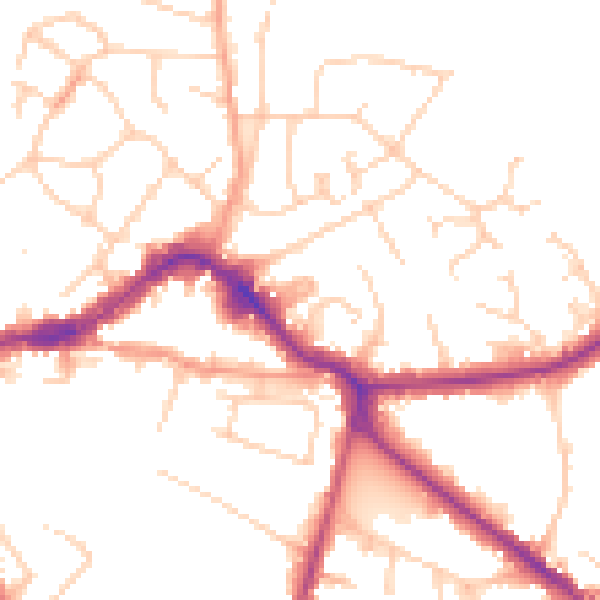 Daytime road noise heatmap for KT13 8RB