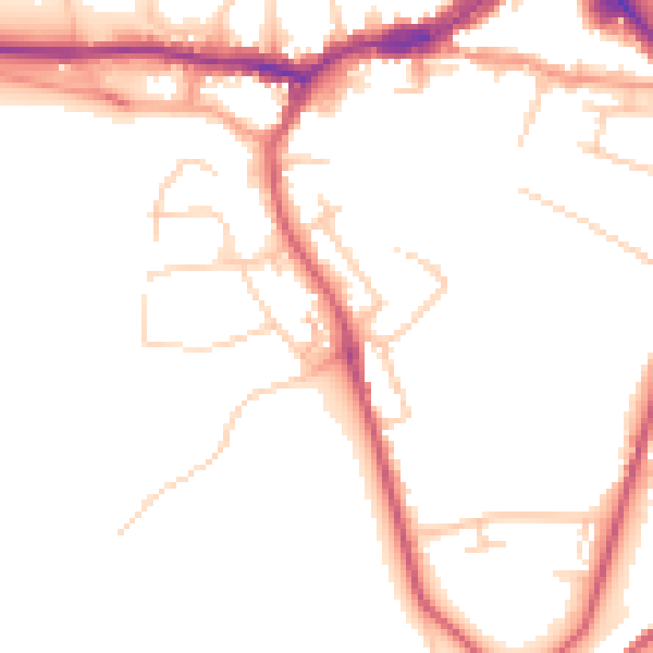 Daytime road noise heatmap for KT13 8XQ