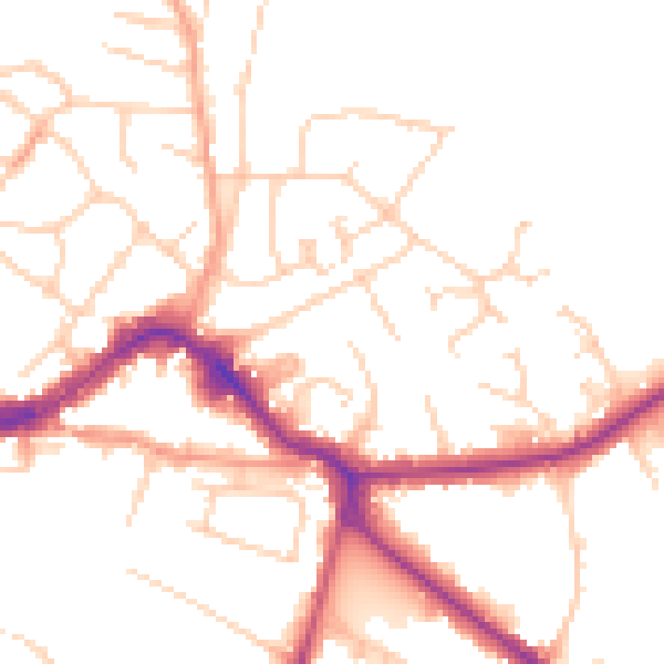 Daytime road noise heatmap for KT13 9AL