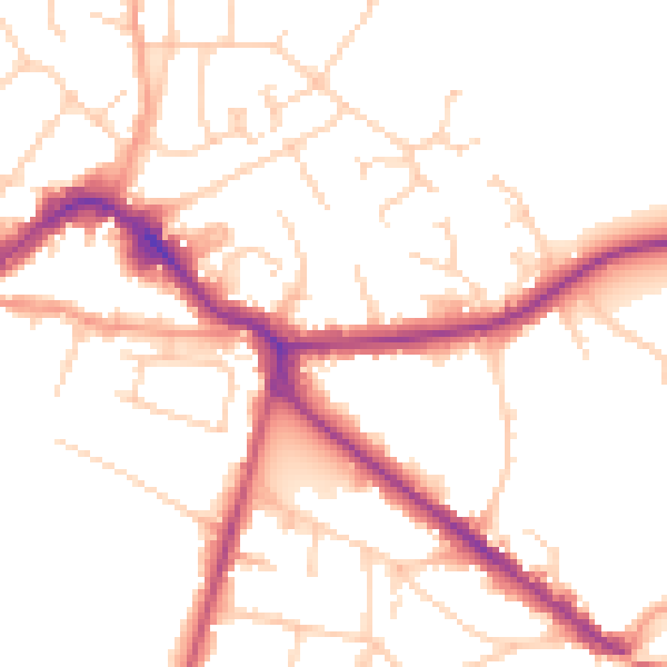 Daytime road noise heatmap for KT13 9ET