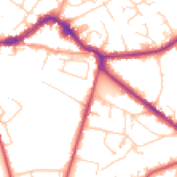 Daytime road noise heatmap for KT13 9GP