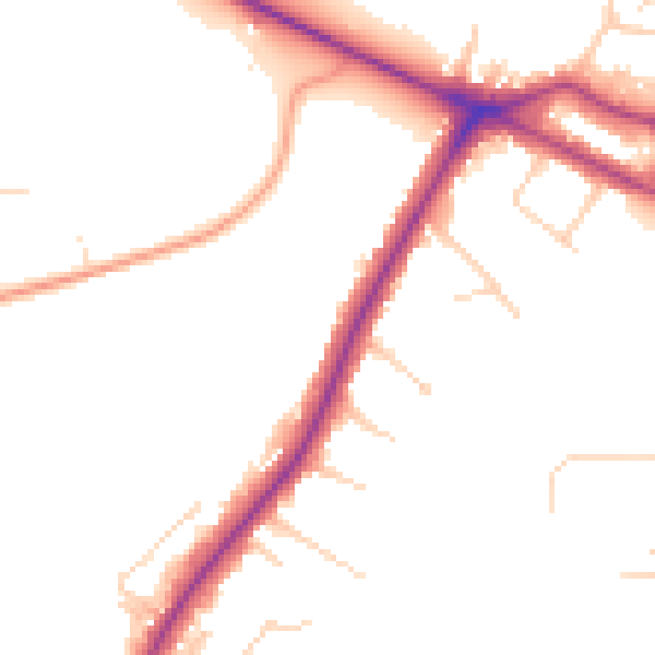 Daytime road noise heatmap for KT13 9JQ