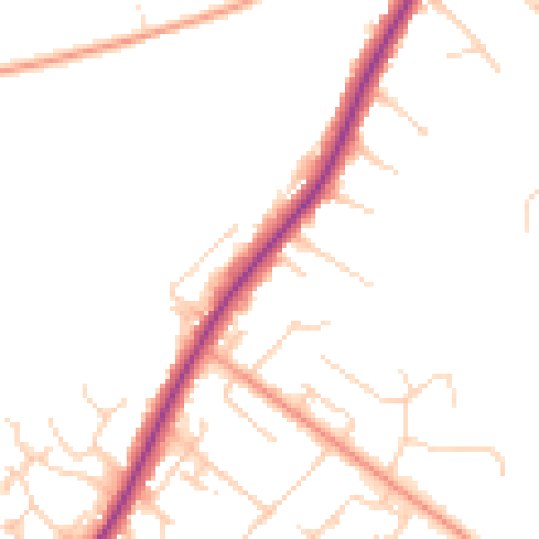 Daytime road noise heatmap for KT13 9LD