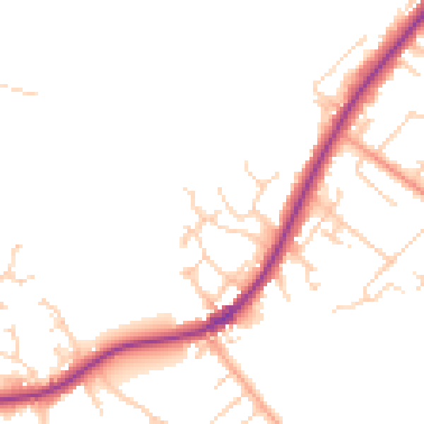 Daytime road noise heatmap for KT13 9NY