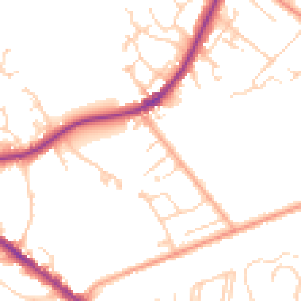 Daytime road noise heatmap for KT13 9PU