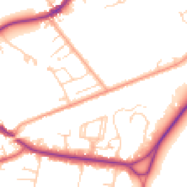 Daytime road noise heatmap for KT13 9QB