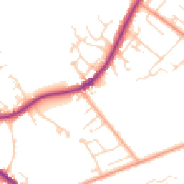 Daytime road noise heatmap for KT13 9QF