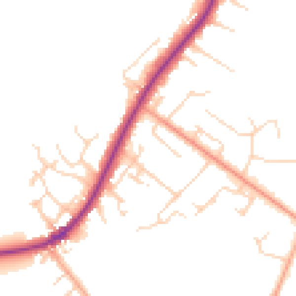 Daytime road noise heatmap for KT13 9QY