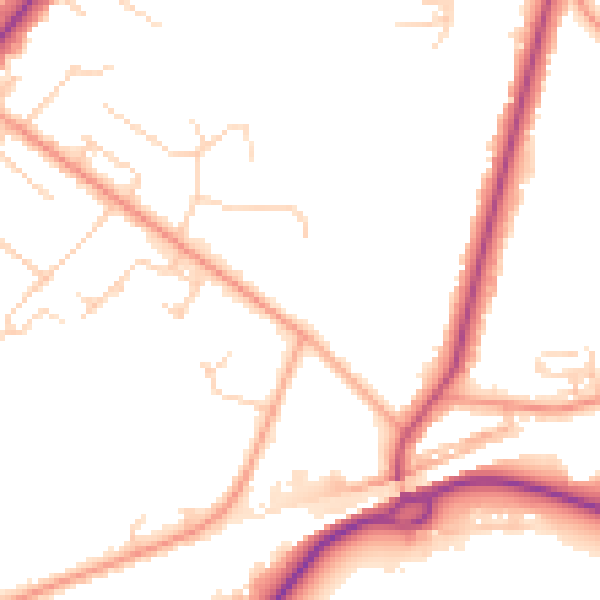 Daytime road noise heatmap for KT13 9RP