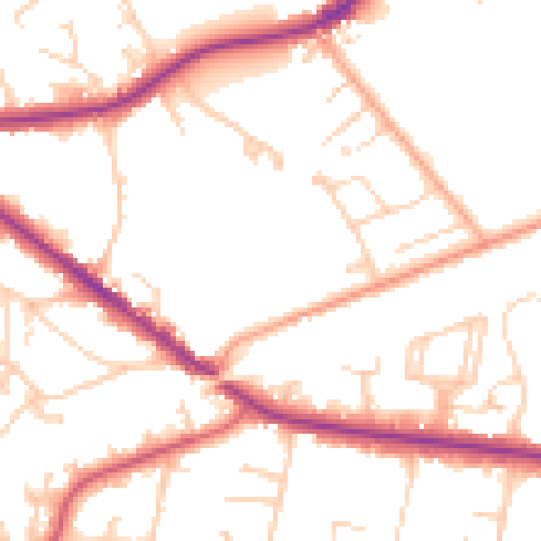 Daytime road noise heatmap for KT13 9SW