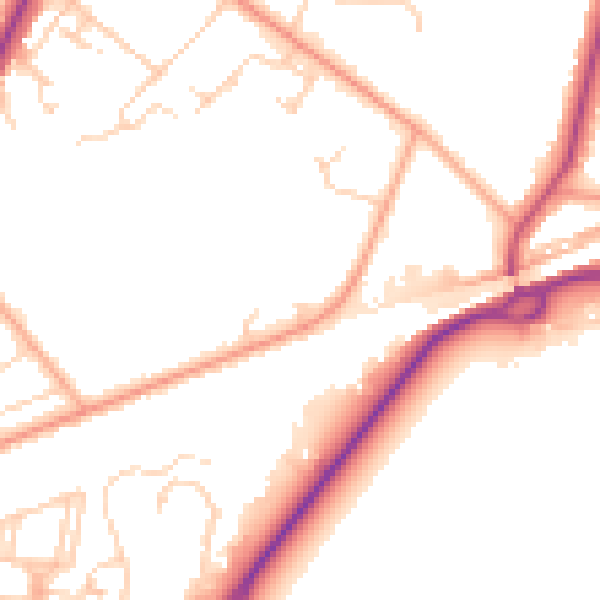 Daytime road noise heatmap for KT13 9SX