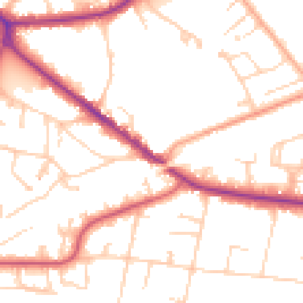 Daytime road noise heatmap for KT13 9UN
