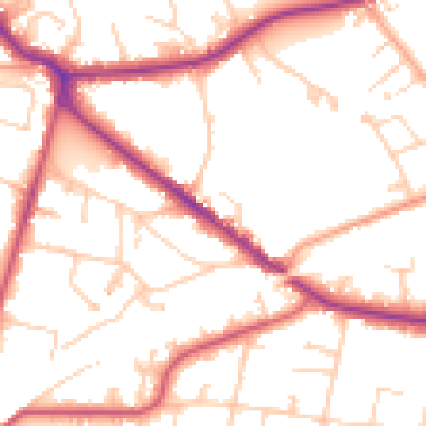 Daytime road noise heatmap for KT13 9UQ